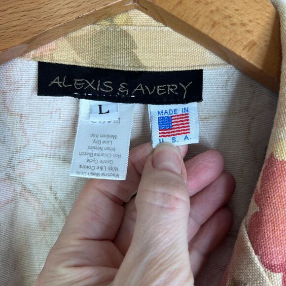 Alexis & Avery 100% Cotton Lightweight Tan Floral Print Cottage Core Jacket LG - Picture 8 of 11